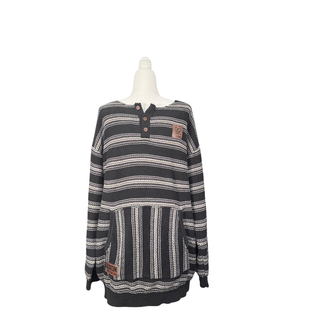 Dixxon Flannel Company Baja Pullover Sweater Black Grey Stripe XL